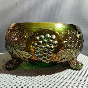 Fenton Grape & Cable Iridescent Carnival Glass 3 Footed Fernery Bowl